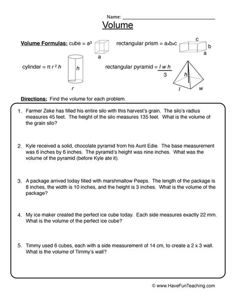 volume word problems worksheet